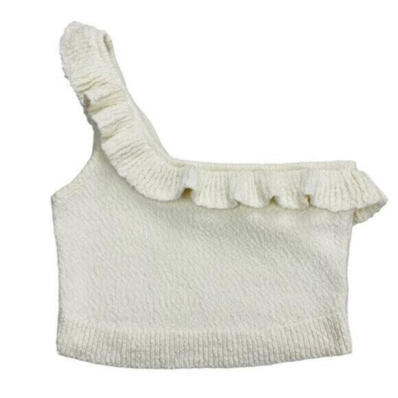 UO Molly Ruffle Crop Top Medium Ivory - Picture 3 of 6